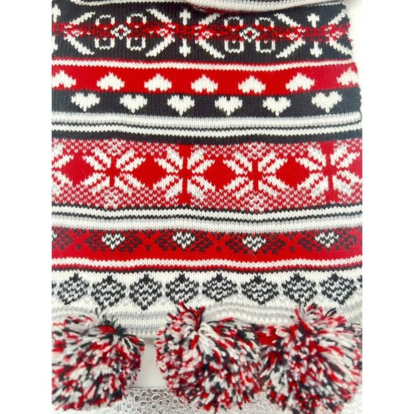 Talbots Nordic Reversible Scarf Snowflakes Hearts POM POMs Fair Isle Apres Ski - Picture 6 of 7